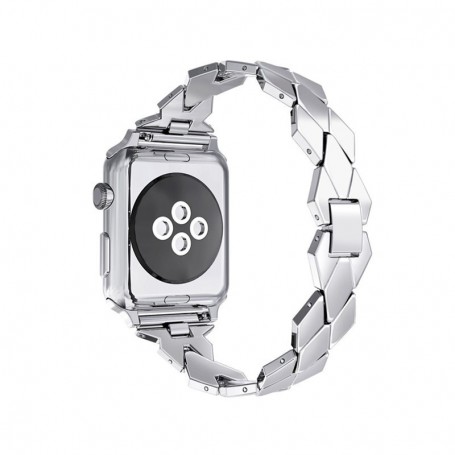 Apple Watch 1/2/3 42mm Horloge Band - Armband Rvs Roestvrij Staal Ruit Ontwerp - Inclusief Adapter - Zilver