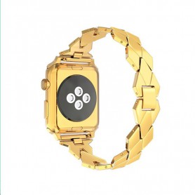 Apple Watch 1/2/3 42mm Horloge Band - Armband Rvs Roestvrij Staal Ruit Ontwerp - Inclusief Adapter - Goud