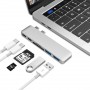 6 in 1 Aluminium Pro Hub Adapter (2x USB 3.0, 1x thunderbolt 3 , 1x USB-C, 2x USB 3.0, SD 1x Micro SD Kaartlezer)