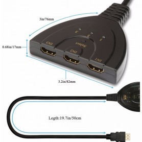 DrPhone - HDMI Kabel 3 Poort HDMI Switch Splitter 3D 2K 4K HD video switcher 1.4 HDMI Switcher 3 Input - 1 Output + HDMI Kabel