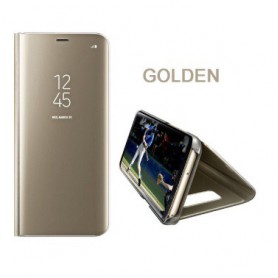 DrPhone Samsung S9 Flipcover - Clear View Stand Cover - Mirror Case - Ultradunne case met Kickstand - Goud