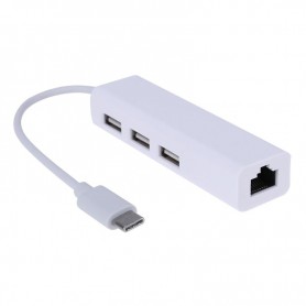 DrPhone - USB 3.1 Type C naar 3 Poort USB 2.0 Hub met Ethernet Netwerk LAN Adapter Aansluiting