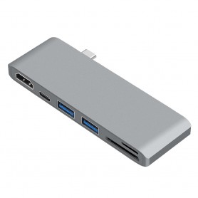 DrPhone 6 in 1 USB C Type-C Hub naar HDMI Adapter 4K + 2x USB 3.0 Poort + USB C PD (power delivery) + Micro SD / SD