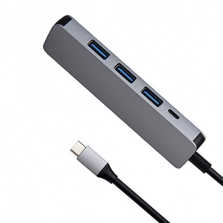 DrPhone 5in1 USB-C naar USB 3.0 + Micro-USB - HUB - Adapter - Aluminium - 4x USB 3.0 + 1x Micro USB - Grijs