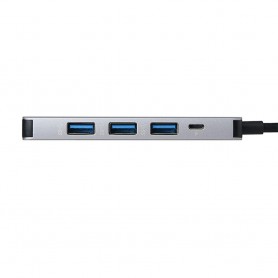 DrPhone 5in1 USB-C naar USB 3.0 + Micro-USB - HUB - Adapter - Aluminium - 4x USB 3.0 + 1x Micro USB - Grijs