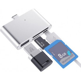 4 in 1 - DrPhone - Type C USB OTG Micro SD kaartlezer Adapter Converter - USB C Hub - (1x Micro USB, 1x USB, Micro SD & SD kaart