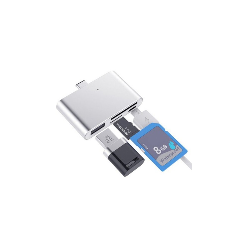 4 in 1 - DrPhone - Type C USB Micro SD kaartlezer Adapter Converter - USB C - Micro USB, 1x USB, Micro SD & SD kaart