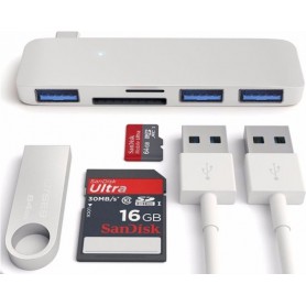 5 in 1 Aluminium DrPhone Combo Hub USB Type C 3x USB 3.0 / SD / Micro SD Adapter - Zilver
