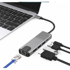 DrPhone 5 in 1 Multiport Type-C Hub - Hdmi 4K - 1x Gigabit(1000M) Ethernet - 2 x USB 3.0 - USB C Powerdelivery/Thunderbolt