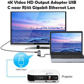 DrPhone 5 in 1 Multiport Type-C Hub - Hdmi 4K - 1x Gigabit(1000M) Ethernet - 2 x USB 3.0 - USB C Powerdelivery/Thunderbolt
