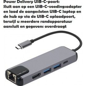 DrPhone 5 in 1 Multiport Type-C Hub - Hdmi 4K - 1x Gigabit(1000M) Ethernet - 2 x USB 3.0 - USB C Powerdelivery/Thunderbolt