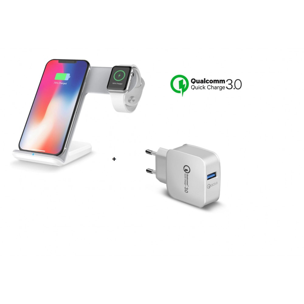 Kruiden Zeebrasem analogie DrPhone 2 in 1 Pro Wireless Charge Dock - Draadloze Oplader - Draadloze Qi  Lader - Qi Snellader - Wit