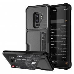 DrPhone Galaxy S9+ Plus TPU Kaart Armor Case - Lederen portemonnee kaarthouder Cover - Schokbestendig TPU Bumper