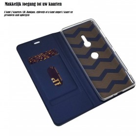 DrPhone Xperia XZ3 Magnetische Flip Cover – Bumper Kaart Case [Stand functie] PU Lederen Case met ingebouwde TPU case – Blauw