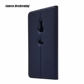 DrPhone Xperia XZ3 Magnetische Flip Cover – Bumper Kaart Case [Stand functie] PU Lederen Case met ingebouwde TPU case – Blauw
