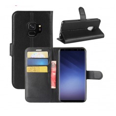 DrPhone Galaxy S9 Flipcover - Bookcase - Luxe booktype PU Lederen Portemonnee Case â Wallet Case met Kickstand â Zwart