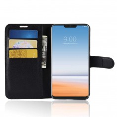 DrPhone LG G7 ThinQ Flipcover - Bookcase - Luxe booktype PU Lederen Portemonnee Case â Wallet Case met Kickstand â Zwart