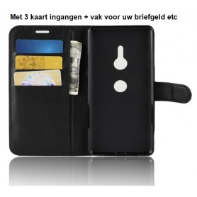 DrPhone Xperia XZ3 Flipcover - Bookcase - Luxe booktype PU Lederen Portemonnee Case â Wallet Case met Kickstand â Zwart