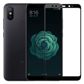 DrPhone Xiaomi Mi A2 / Mi 6X Glas 4D Volledige Glazen Dekking Full coverage Curved Edge Frame Tempered glass Zwart