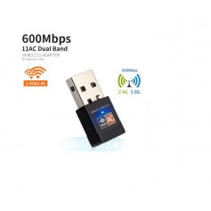 DrPhone W3 USB Draadloze Dual Band 2.4 GHz / 5 GHz WiFi-adapter (600 Mbps Ultra FAST) Superspeed Mini WiFi-Dongle voor