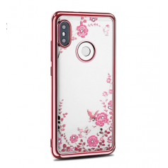 DrPhone P Smart 2019 / Honor 10 Lite Flower Bloemen Case Diamant Crystal TPU Hoesje - Rosegold