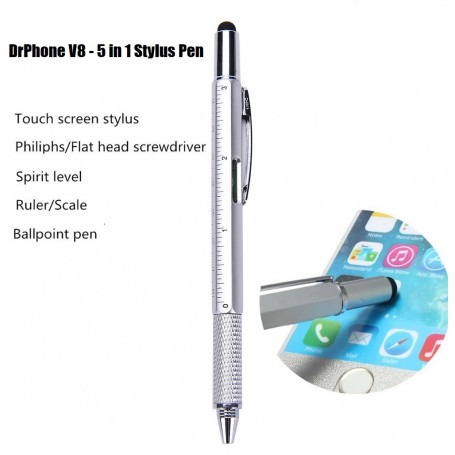 DrPhone - SX Pro V8 - 5 in 1 Stylus Pen - Balpen - Waterpas - Philips Schroevendraaier - Liniaal - Stylus Pen