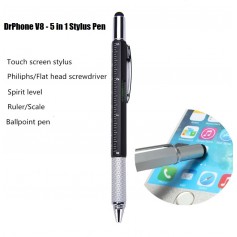 DrPhone - SX Pro V8 - 5 in 1 Stylus Pen - Balpen - Waterpas - Philips Schroevendraaier - Liniaal - Stylus Pen - Zwart
