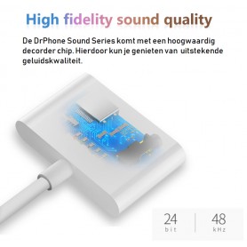 DrPhone Sound Lightning  Aux Splitter Muziek via Aux & Opladen Tegelijk Koptelefoonaansluiting 3.5mm - Wit