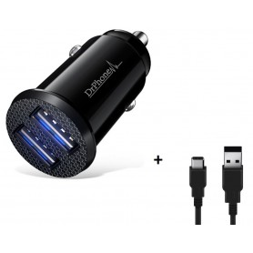 DrPhone Invisible 5V 2.4A USB Auto Oplader + 1 Meter Type C Oplaadkabel USB-C - HUAWEI Mate 20 Pro, Mate 20 Lite, Mate