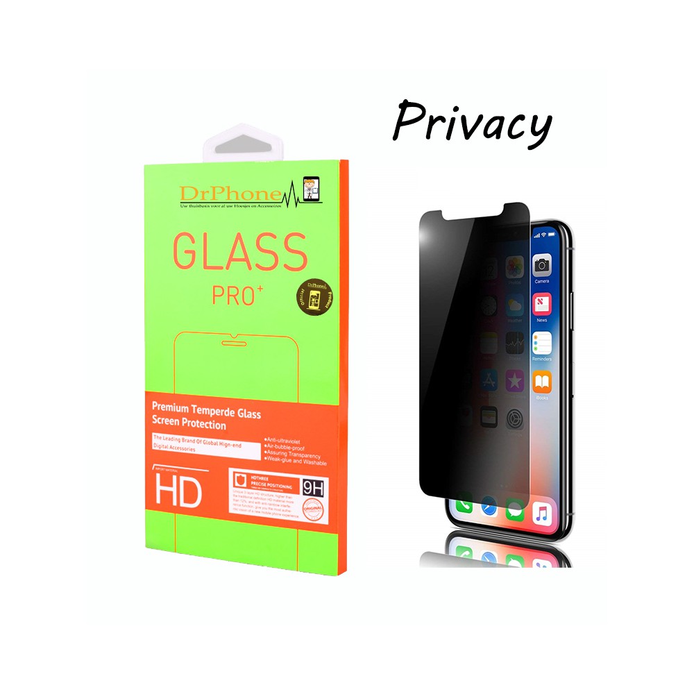 DrPhone iPhone X/XS Privacy Tempered Glass Screenprotector Anti-Spy - Glazen Screenprotector