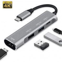 DrPhone DEX1 - 4 in 1 USB C-hub - DEX Ondersteuning + USB Type C 3.1- 4K HDMI-adapter – Multipoort Dock - 80W USBC PD poort