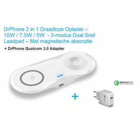 DrPhone Compaq - 2 in 1 Draadloze QI Lader voor o.a. Apple Watch 5 / 4 + iPhone 11 – 10W Lader - Wit