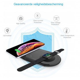 DrPhone Compaq - 2 in 1 Draadloze QI Lader voor o.a. Apple Watch 5 / 4 + iPhone 11 – 10W Lader - Wit