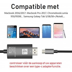 DrPhone USB-C naar HDMI Adapterkabel - 4K 60Hz -1080P HD HDTV Adapter - Geschikt voor o.a MacBook Pro 2017 / Galaxy S9/ Note 9..