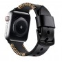 DrPhone Apple Watch 1/2/3/4 - 38mm - 40mm - Horlogeband Lederen Handgemaakte Stiksels Armband - Zwart