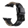 DrPhone Apple Watch 1/2/3/4 - 38mm - 40mm - Horlogeband Lederen Handgemaakte Stiksels Armband - Zwart