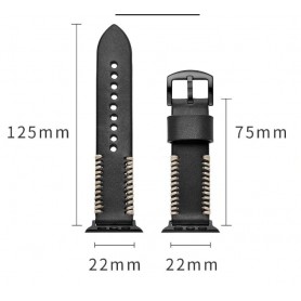 DrPhone Apple Watch 1/2/3/4 - 38mm - 40mm - Horlogeband Lederen Handgemaakte Stiksels Armband - Zwart