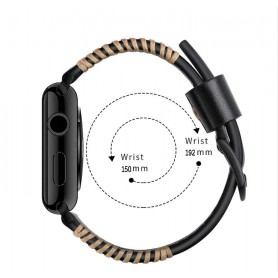 DrPhone Apple Watch 1/2/3/4 - 38mm - 40mm - Horlogeband Lederen Handgemaakte Stiksels Armband - Zwart