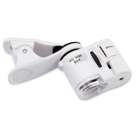 DrPhone Universele Clip Microscoop 60X LED Licht- UV-licht - Vergrootglas met Clip-on Micro Lens