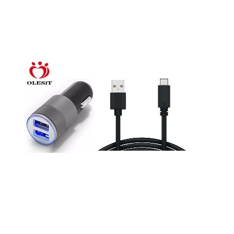 Olesit Autolader 3.1A - 2 USB poorten - 5V/1.0 + 2.1A - Lader + Type C Kabel 1m Geschikt voor o.a Huawei Nova, Nexus