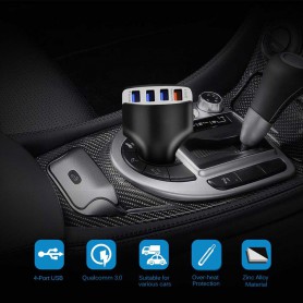 DrPhone QC5 Pro - 4 Poorten USB Lader  - 12V - 3.1A  4 Poort Car Charger – Auto Oplader - Voor Tablets / Smartphones - Zwart