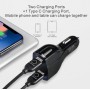 DrPhone QC4 Pro - 3 Poort Autolader - USB Qualcom 3.0 + USB 3.5A & USB-C - Lader - Geschikt voor Tablets / Smartphones – Zwart