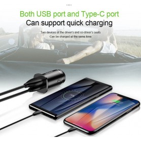 Baseus Dubbele Poort Universele USB + USB-C Snellader Adapter Zwart