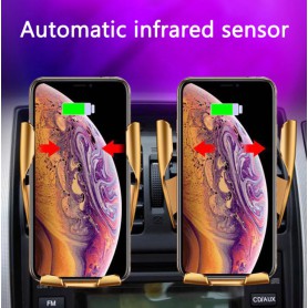 DrPhone Smart Sensor V2 Autohouder- Draadloze Qi Oplader – Infrarood - 360 graden rotatie + DrPhone QC 3.0 Adapter - Zilver