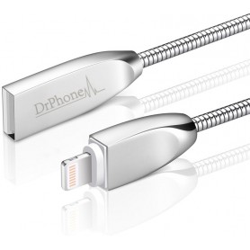 DrPhone Metalen Zinc Lightning USB Kabel – 5V – 2.4A – 1.5x Sneller laden - Versterkte draadhardheid – Anti-Knik - 1 Meter