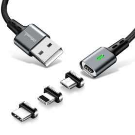 DrPhone iCON - 3 in 1 Magnetische Oplaadkabel Zwart + Datakabel - 3.0A FastCharge - Lightning / USB-C / Micro USB