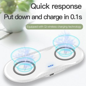DrPhone Compaq V2 - 2 Smartphones Opladen - 2 in 1 Draadloze DUAL QI Oplader - 5V-3A / 9v 3A - 2x Smartphone Qi - Wit