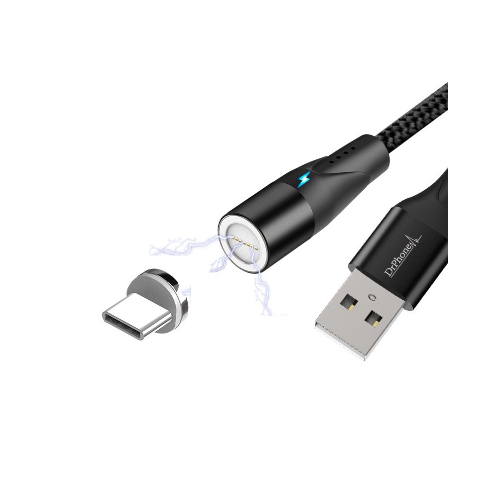Vreemdeling Auto Universeel DrPhone Magnetische 360 Type-C 3A USB-C kabel - Snel opladen +  Dataoverdracht met LED indicator