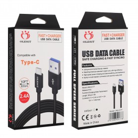 Olesit Type-C USB C 3 Meter Fast Charge 2.4A - Oplaadkabel - Veilig laden - Data Sync & Transfer - Zwart