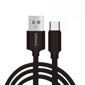 DrPhone Kevlar Pro® - 2 Meter TPE USB-C Kabel + 2 Poorten Thuislader - Voor Type-C Aansluiting (Tablet/Smartphone) - Zwart